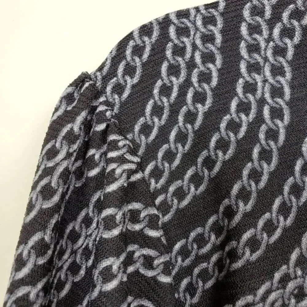 Michael Kors Chain Print Top Women Size PXL Black Silver Short Sleeve NEW